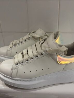 Alexander McQueen Cream Platform Sneakers with Iridescent Heel